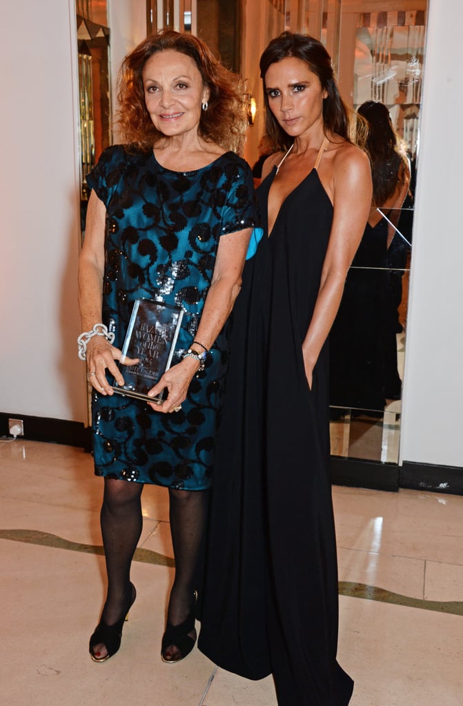 Victoria in a black vacation dress with DVF at the Harper's Bazaar Women of the Year Awards in 2014.