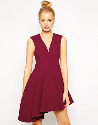 ASOS Skater Dress in Premium Bonded Texture With Plunge Neck