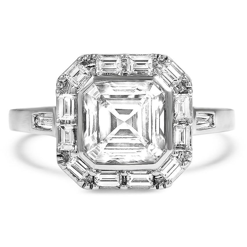 Baguette Halo Diamond Engagement Rings