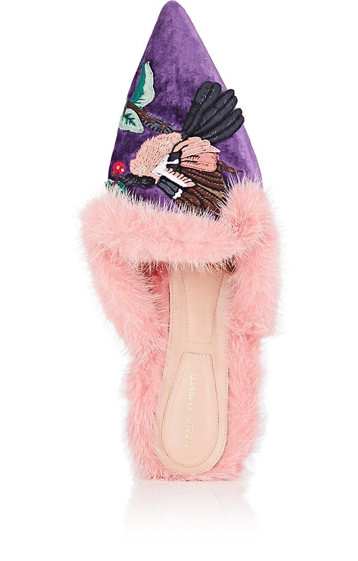 Alberta Ferretti Bird-Embroidered Velvet Mules