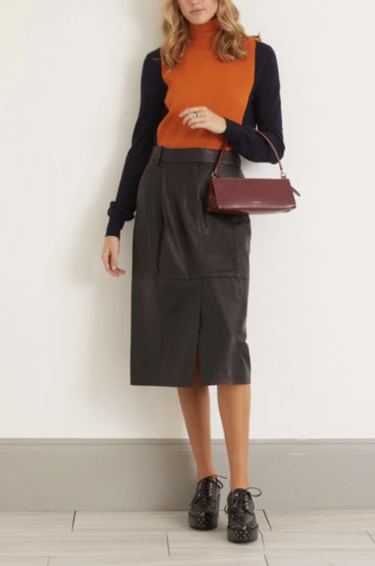 Tibi Leather Pleated Skirt