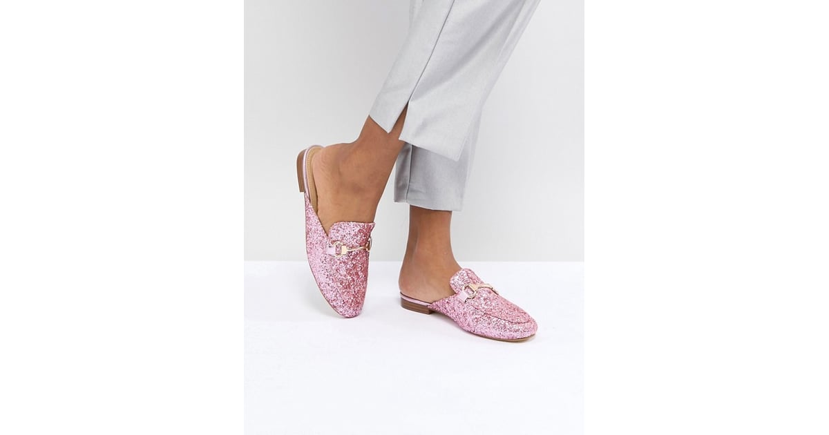 glitter flat mules