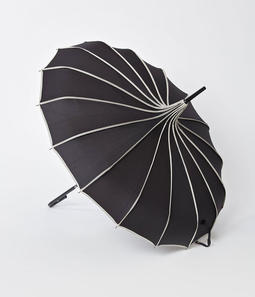 Vintage Style Black and Polka Dot Tan Princess Pagoda Umbrella