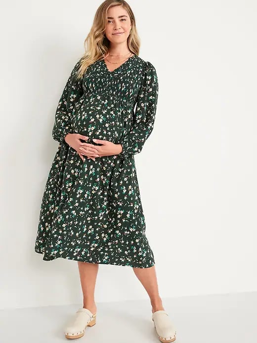 Old Navy Maternity V-Neck Clip-Dot Midi Dress