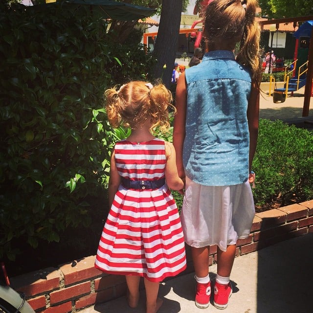 Stars and stripes! Jessica Alba's daughters showed off their patriotism with these well-coordinated outfits.