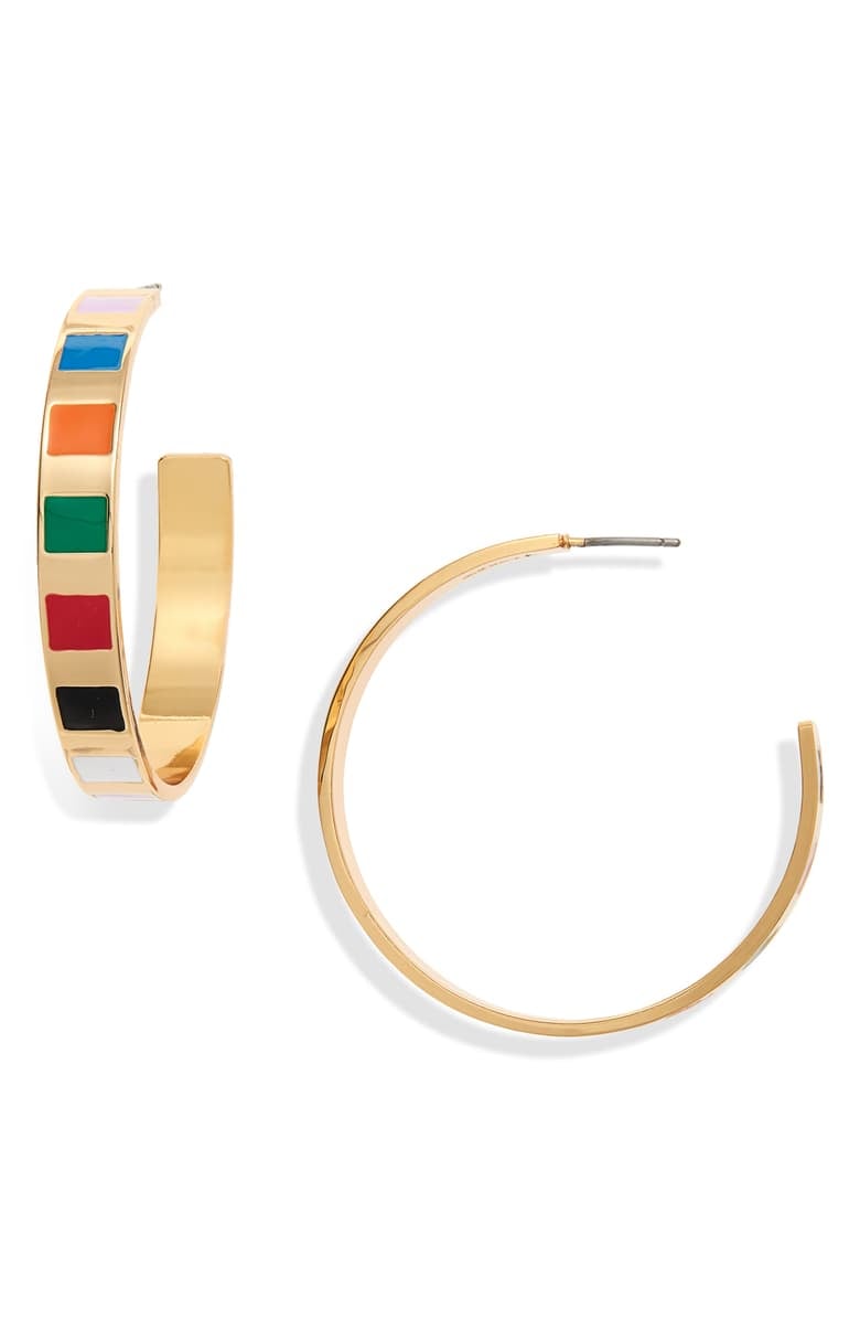 J.Crew Rainbow Stripe Enamel Hoop Earrings