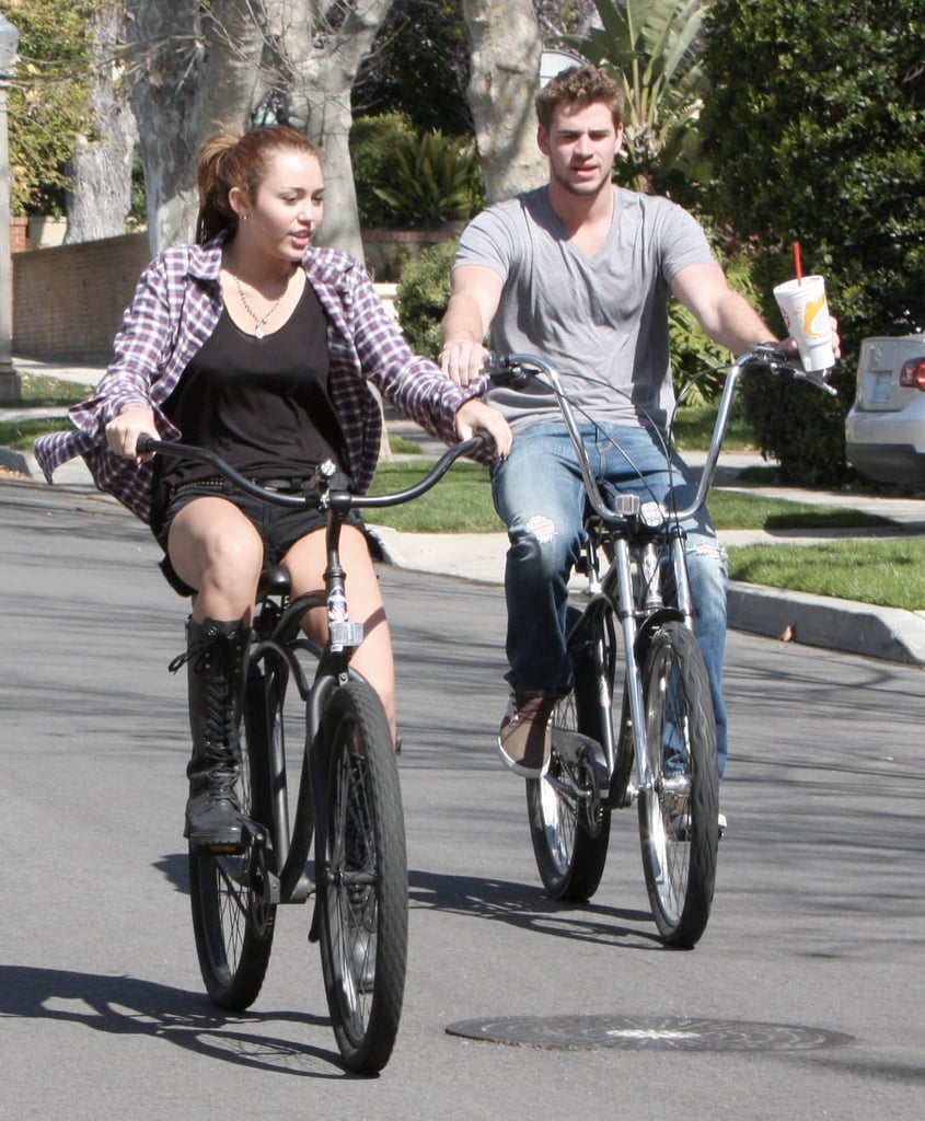 Miley Cyrus and Liam Hemsworth took a bike ride through Toluca Lake.