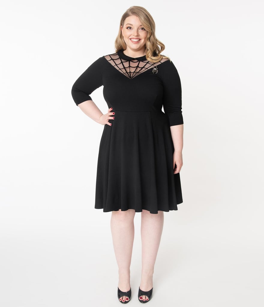 Unique Vintage Plus-Size Black Spiderweb Endora Fit and Flare Dress ...