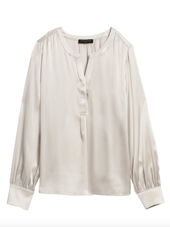 Washable Silk Split-Neck Blouse