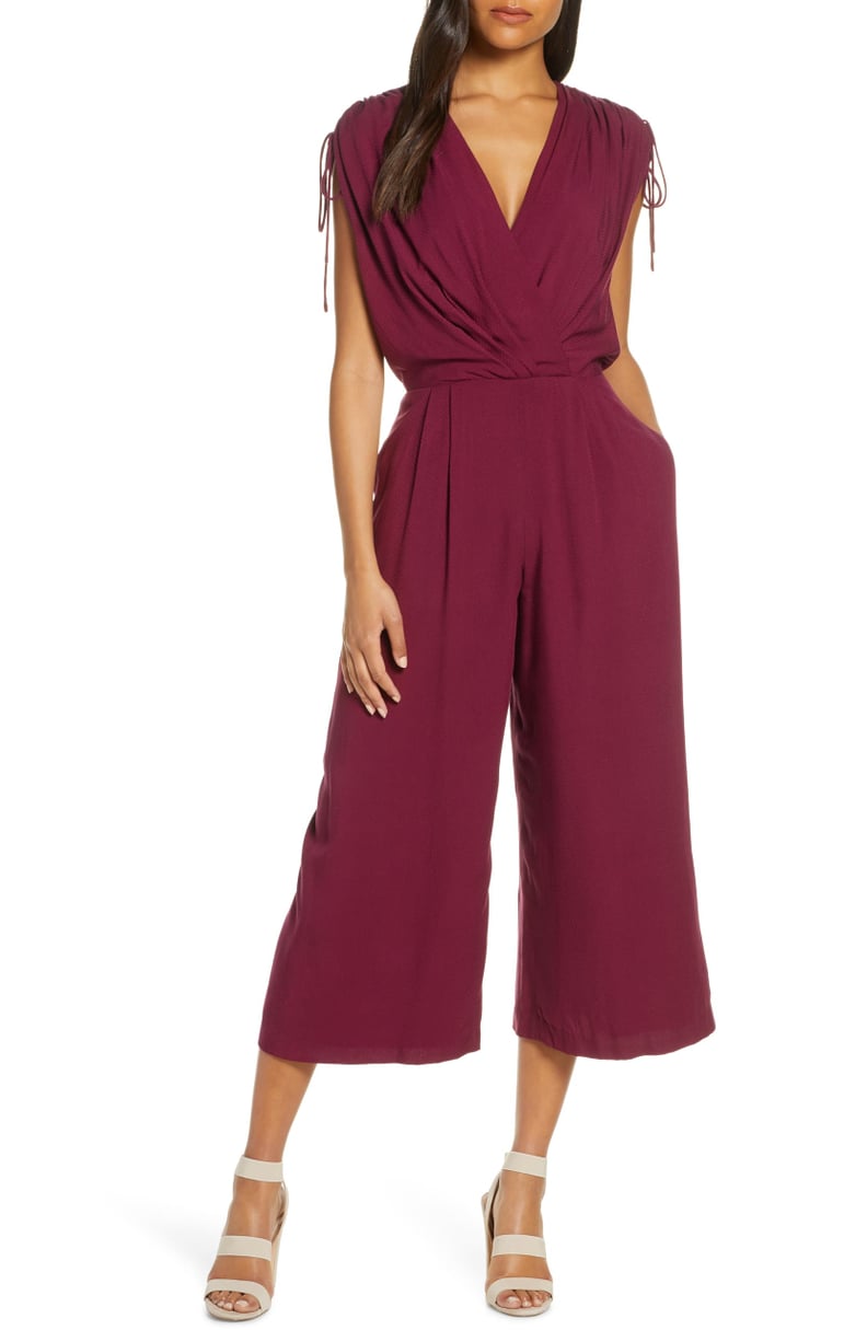 Gal Meets Glam Collection Luella Ruched-Shoulder Crop Jumpsuit