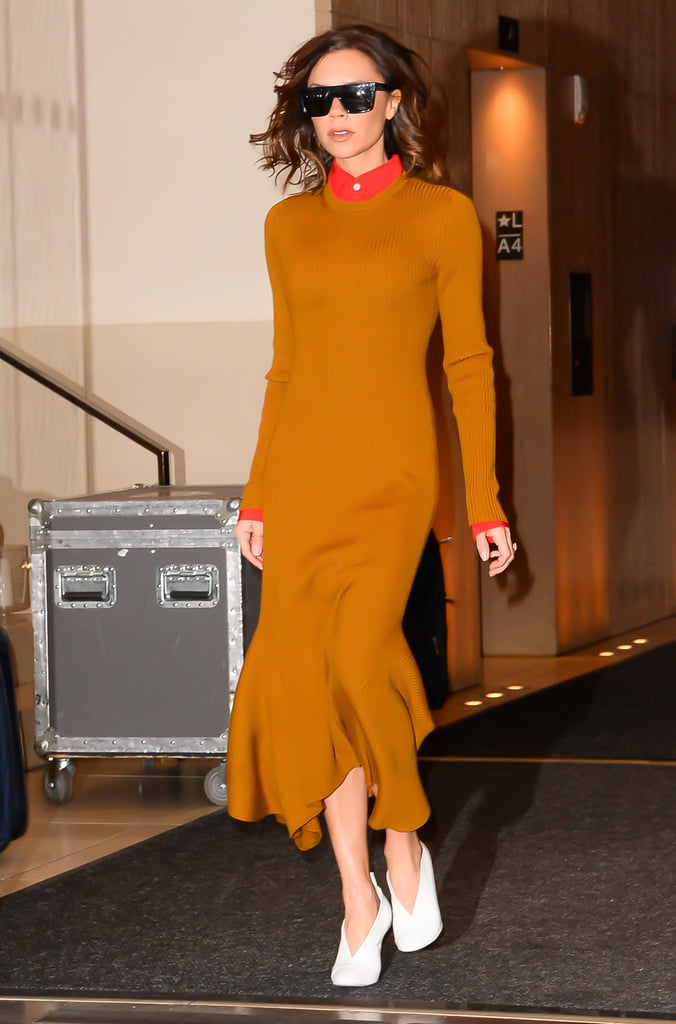 Victoria Beckham's White Mules in New York December 2016