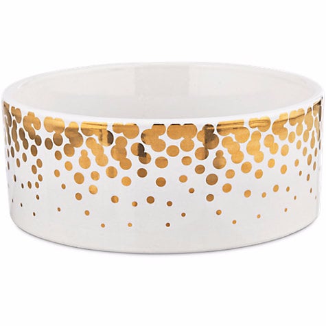 Harmony Gold Dots Ceramic Dog Bowl