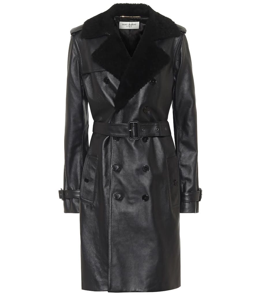 Saint Laurent Shearling-Trimmed Leather Trench Coat
