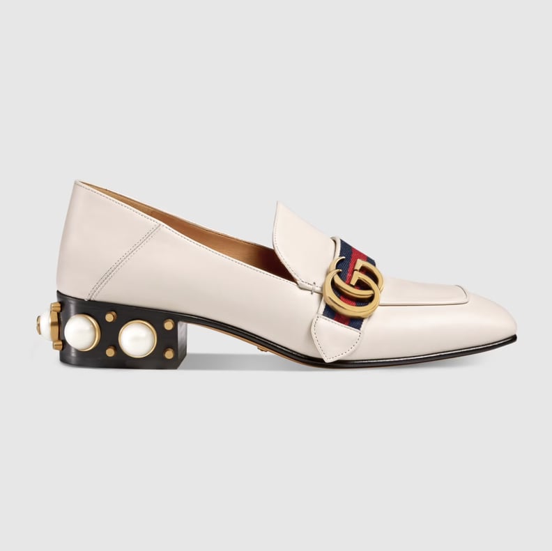 Pearl Shoes: Gucci Leather Mid-Heel Loafers