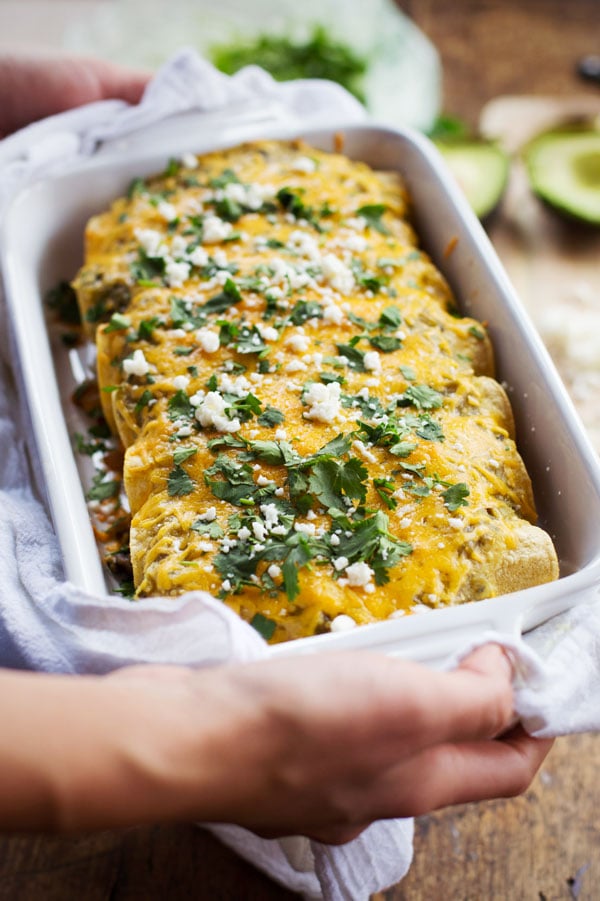 Butternut Squash Mushroom Enchiladas With Tomatillo Sauce