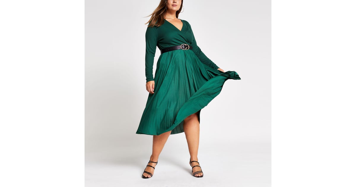 River Island Plus Dark Green Wrap Pleated Midi Dress Best New Year's