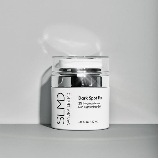 The SLMD Dark Spot Fix ($50) is a maximum strength hydroquinone spot lightener that works on everything from sun spots to age spots, and acne scars. It contains what they call a triple threat: 2 percent hydroquinone, a potent skin brightener that works on your overall skin tone by limiting production of melanin, kojic acid which addresses acne and hyperpigmentation from sun damage and age spots specifically, and salicylic acid, an exfoliating, acne-fighting agent.