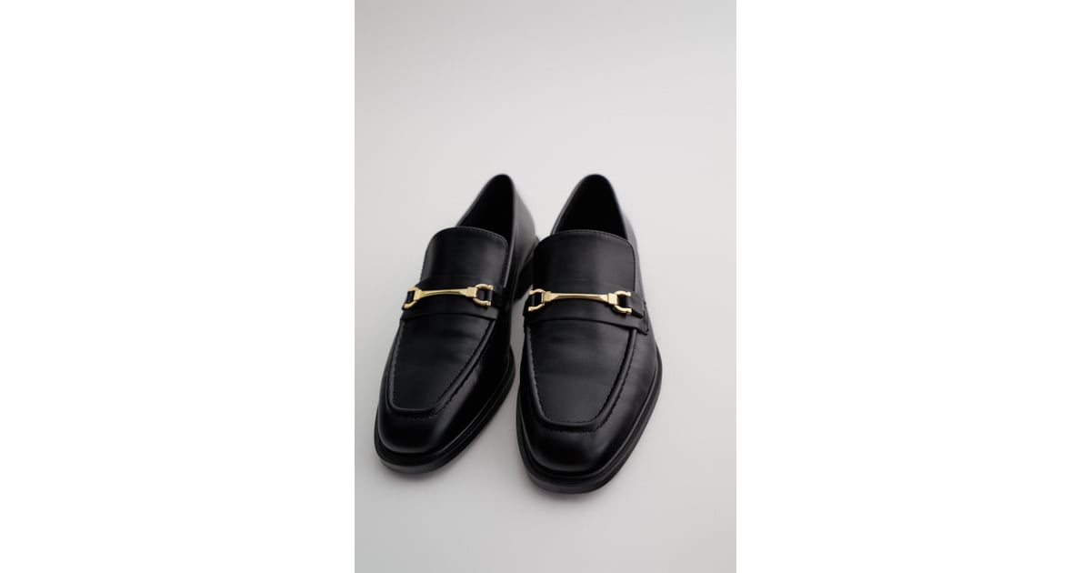 zara metal buckle loafers