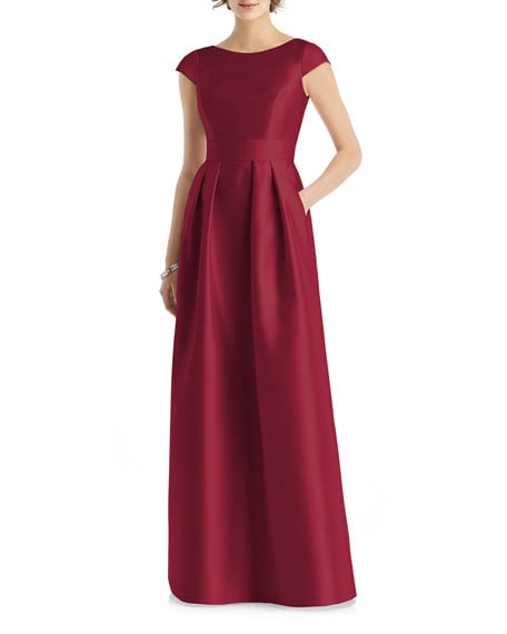 Alfred Sung Bateau-Neck Cap-Sleeve A-Line Sateen Twill Gown