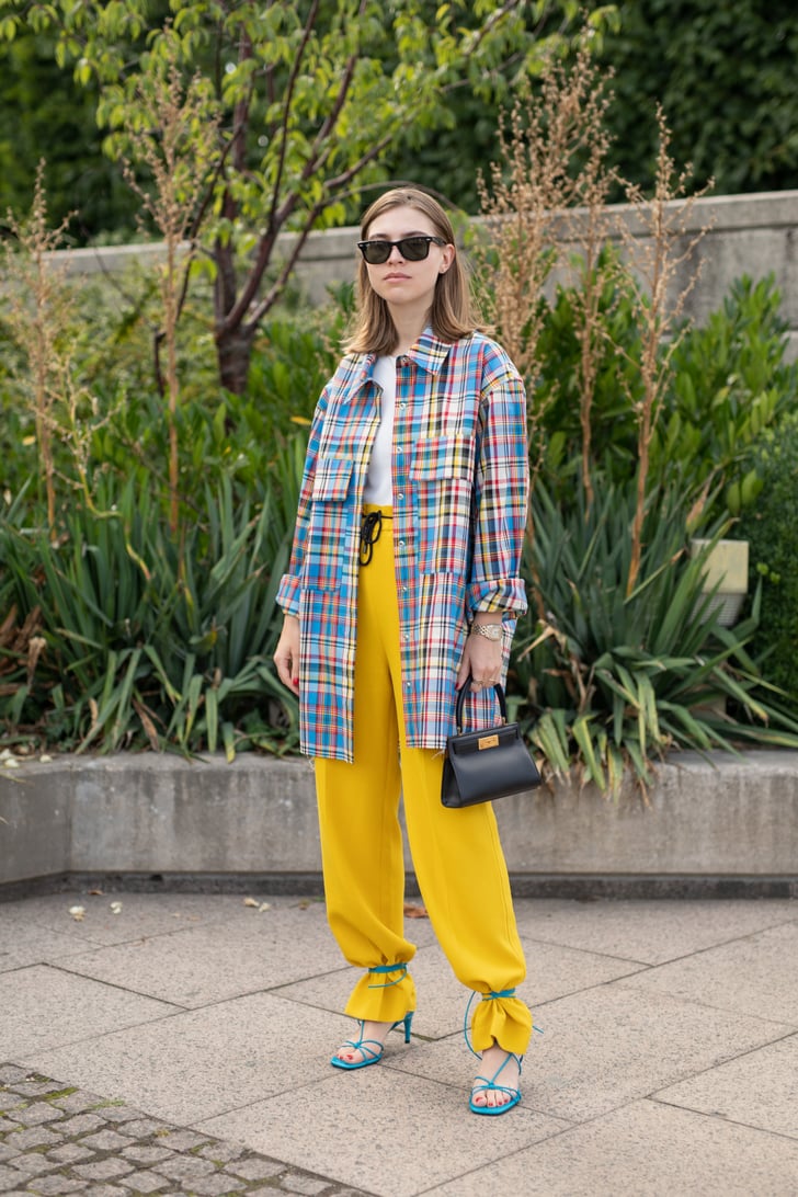 Style Blue Heels With Yellow Pants | Square-Toe Heel Trend | POPSUGAR ...