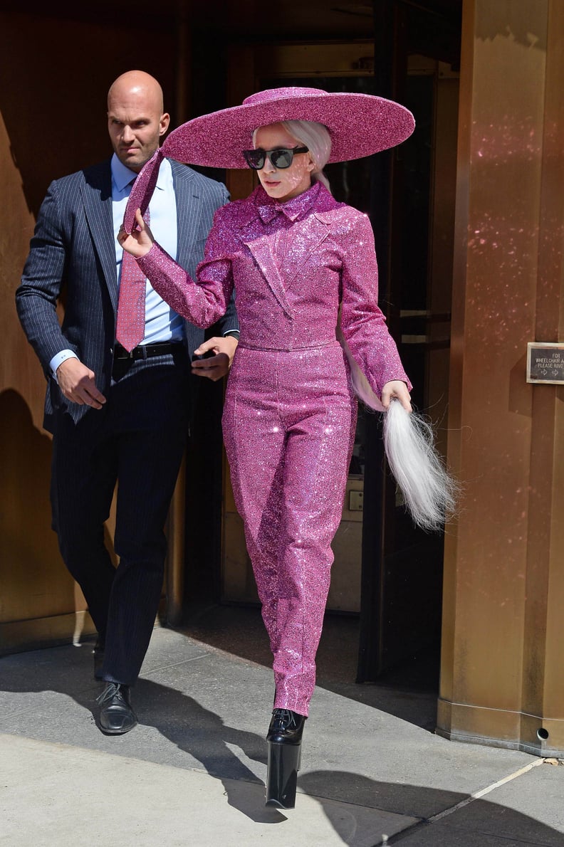 Lady Gaga in Pink Glitter Suit in 2014