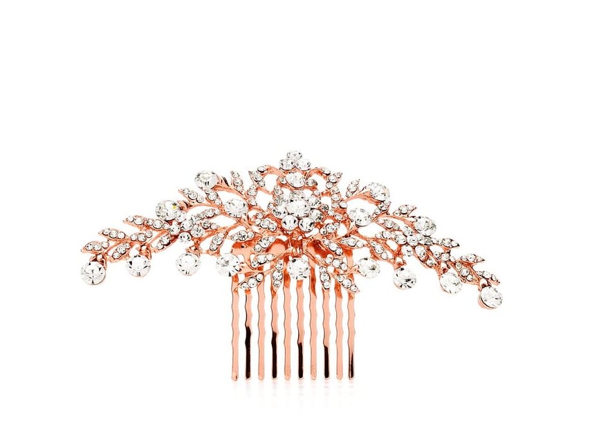 Mariell Glistening Rose Gold and Clear Crystal Petals Bridal Hair Comb ($17)