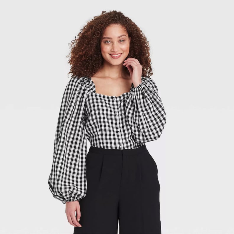 Hip High-Contrast: Who What Wear Balloon Long Sleeve Bardot Top