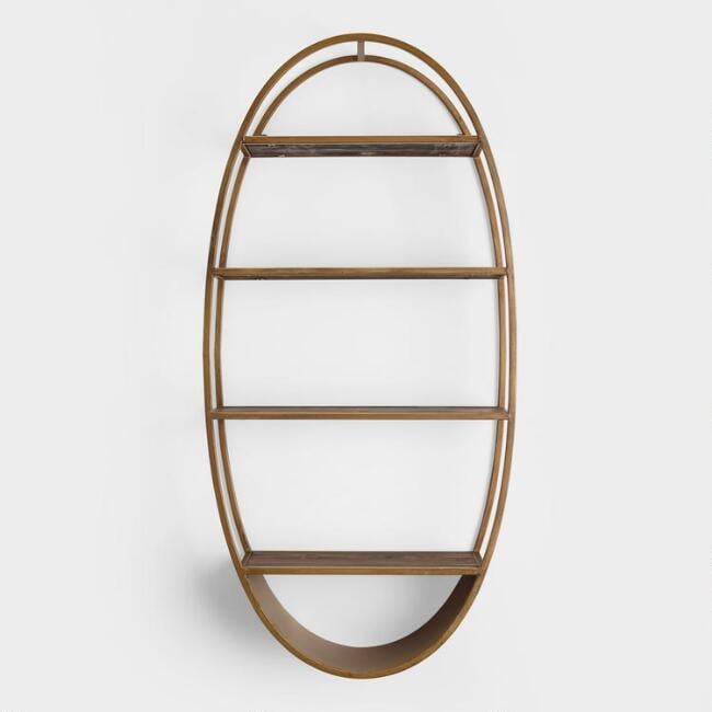 Oval Wood and Metal Wall Shelf