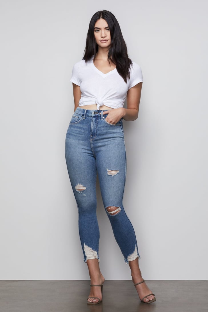 Good American Good Curve Skinny Cropped Jeans in BLUE411 | Good