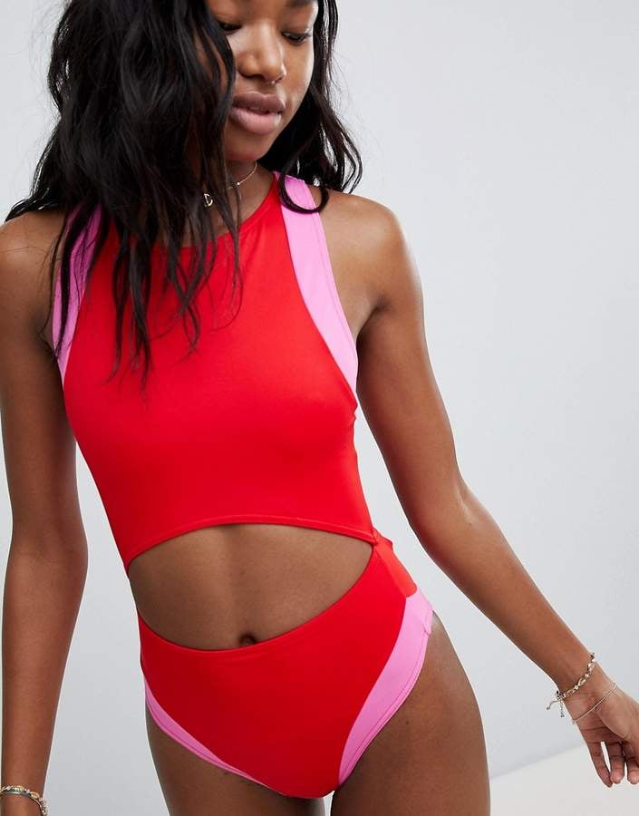 ASOS Design Colorblock Zip-Back Swimsuit