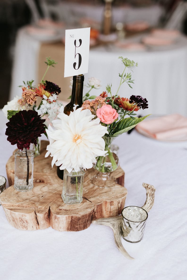 A wood slice can function as a unique centerpiece.