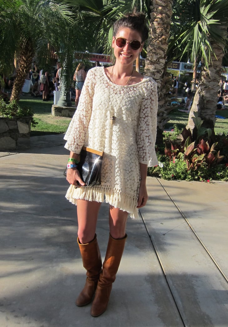 This festivalgoer looked '70s cool in a lace dress and knee-high ...