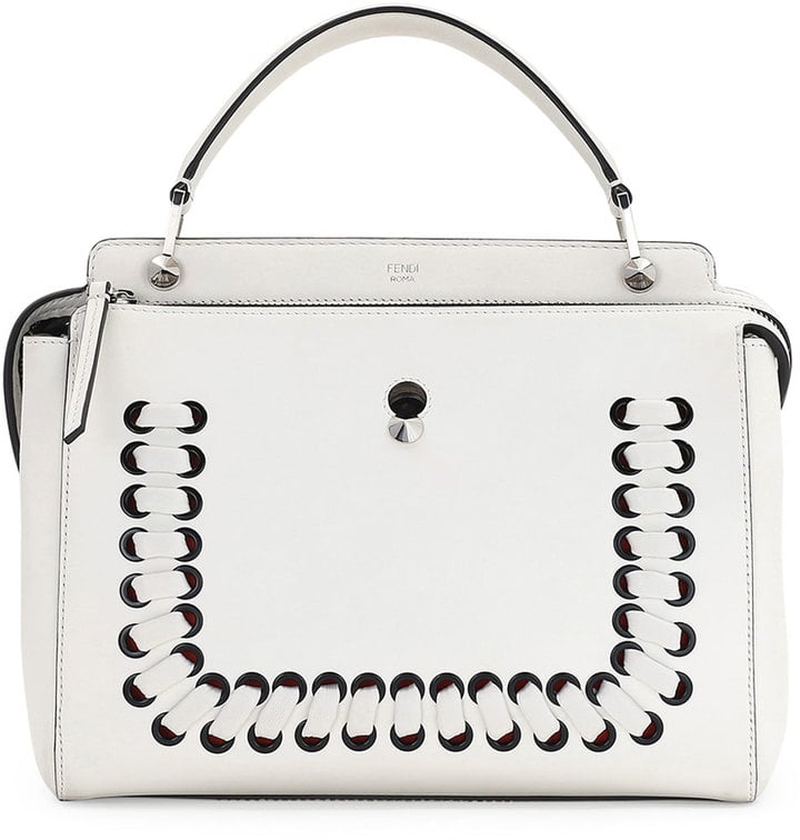 Fendi DOTCOM Medium Whipstitched Leather Satchel Bag, White ($2,900)