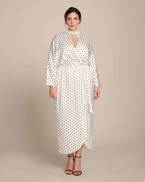Monique Lhuillier Butterfly Printed Hammered Satin Faux Wrap Dress