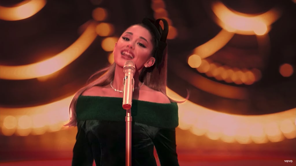 Ariana Grandes Green Velvet Dress In The Oh Santa Video Popsugar Fashion Photo 7 5004