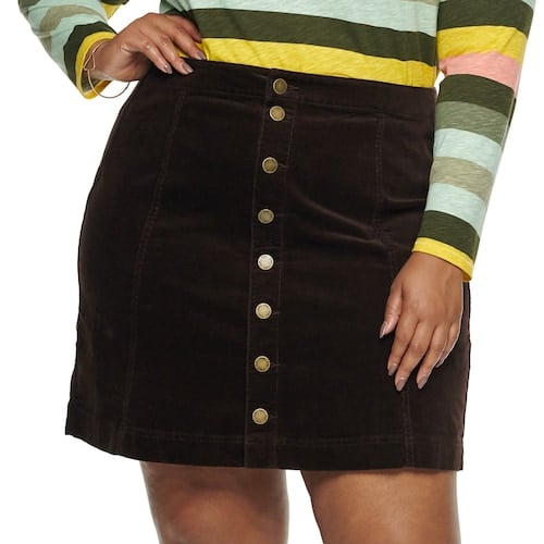 Evri Plus Size Button Front Skirt