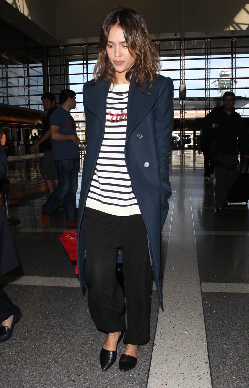 Jessica Alba in Striped Talbots Sweater