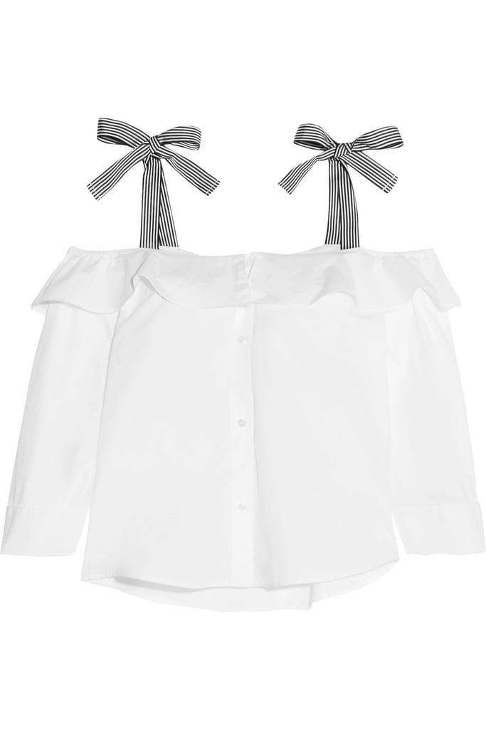 J.Crew Hoot Cold-Shoulder Ruffled Cotton-Poplin Top