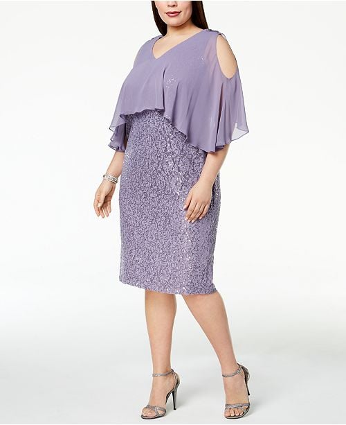 Macy's Sequined Cold-Shoulder Cape Dress