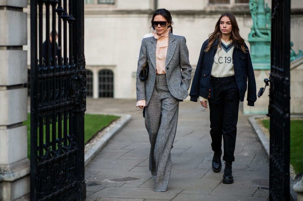 Victoria Beckham Gray Suit With Brooklyn Beckham Girlfriend