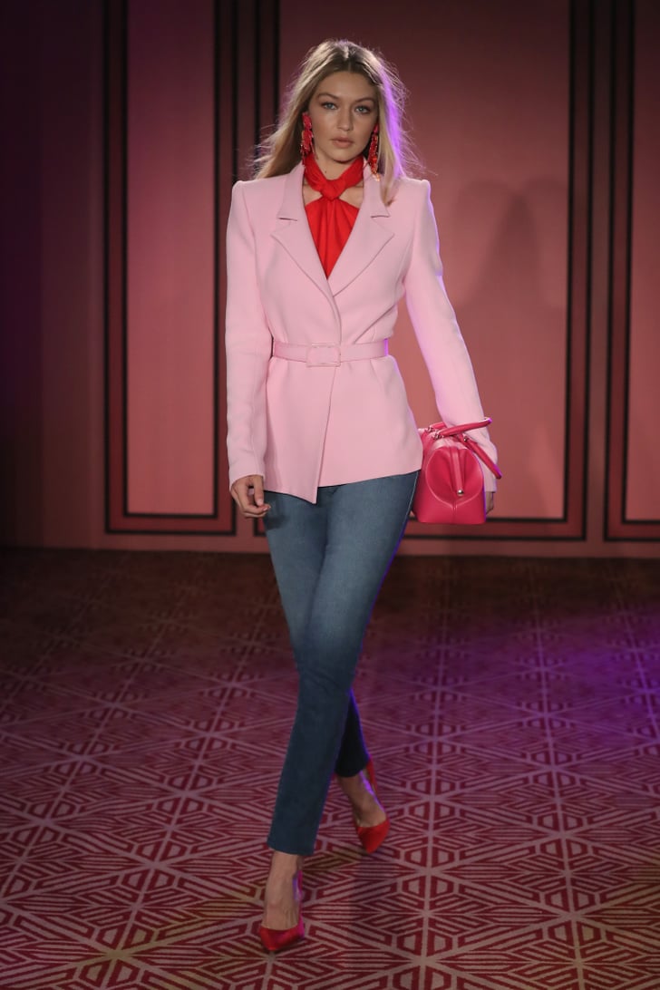 And Rocked the Pink and Red Combo | Gigi Hadid at Fashion Week Spring ...