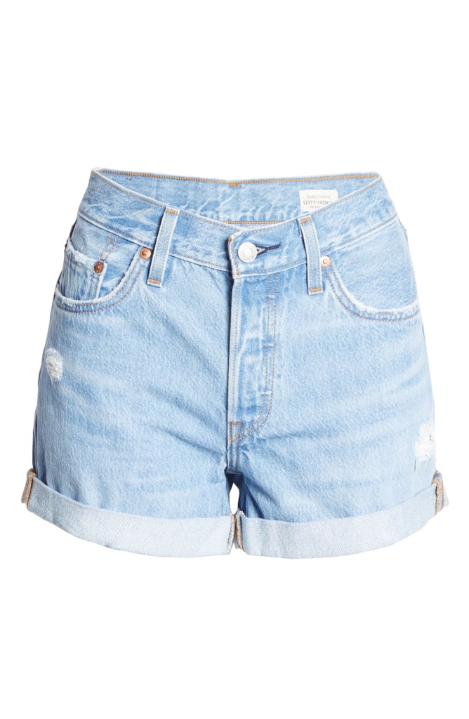 Levi's 501 High Waist Cuff Long Denim Shorts