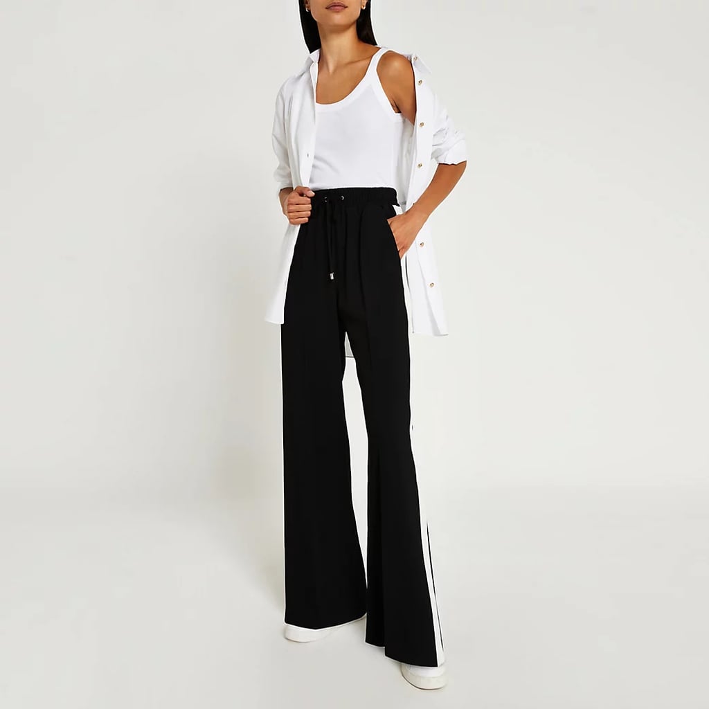 Comfortable Pants: River Island Black Stripe Wide Leg Trousers