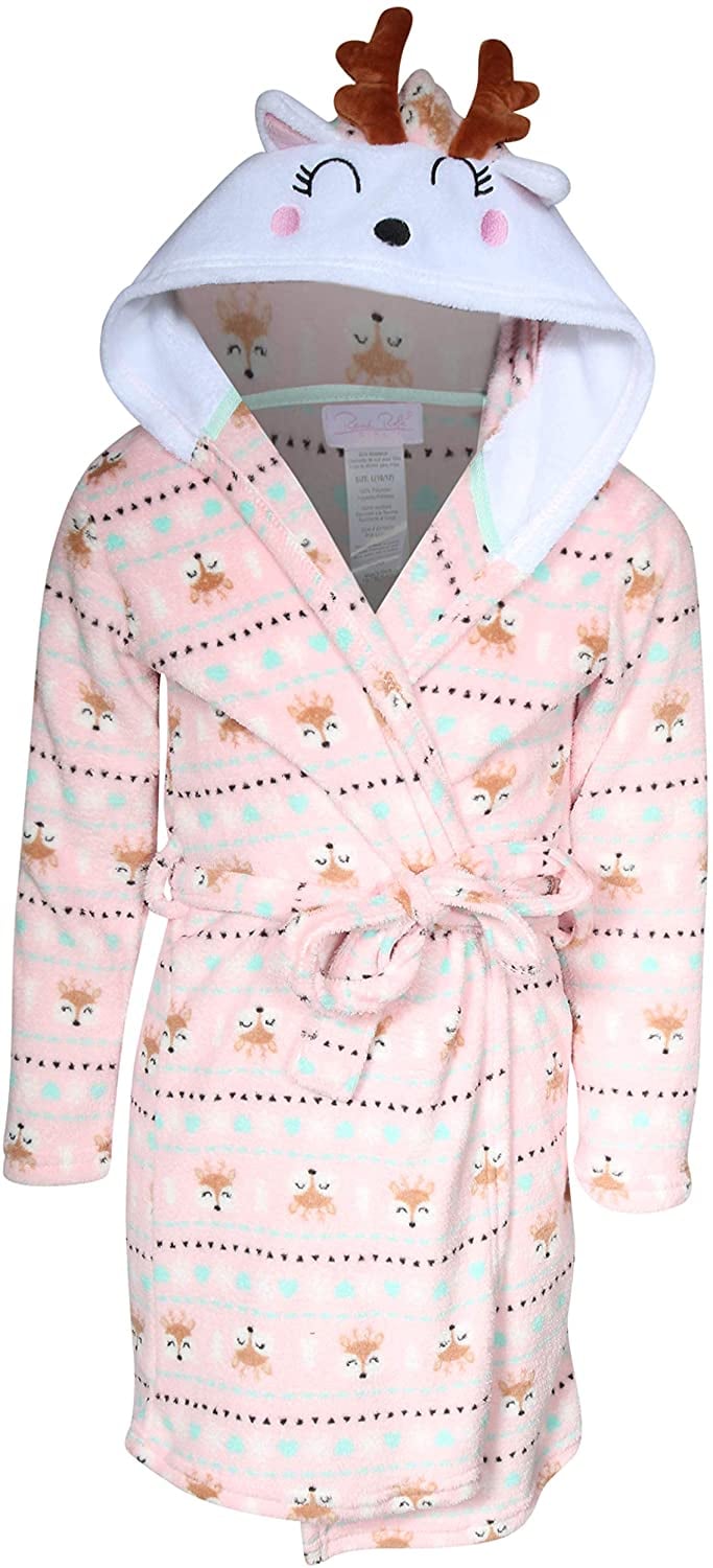 Rene Rofe Girls’ Soft Fleece Lined Robe with Animal Hood