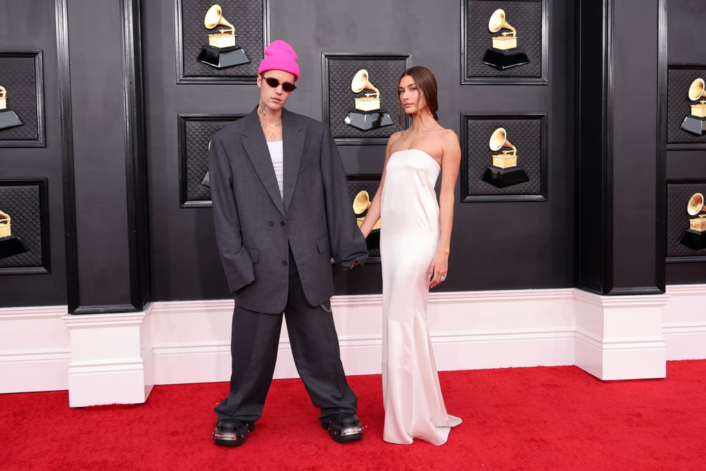 Justin and Hailey Bieber at the 2022 Grammys