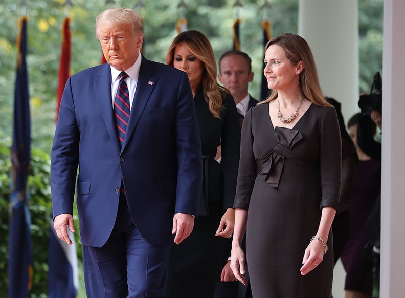 WASHINGTON, DC - SEPTEMBER 26: U.S. President Donald Trump (L) arrives to introduce 7th U.S. Circuit Court Judge Amy Coney Barrett as his nominee to the Supreme Court in the Rose Garden at the White House September 26, 2020 in Washington, DC. With 38 days