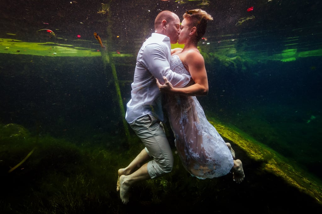 Underwater Trash-the-Wedding-Dress Shoot