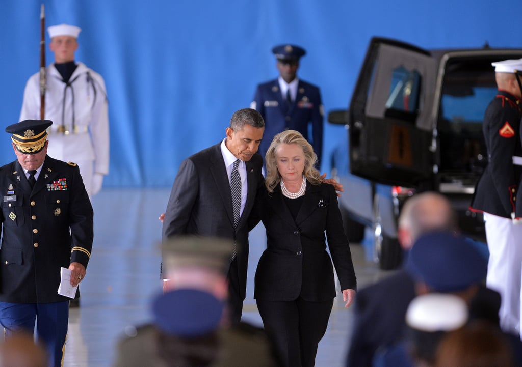 Attending the funeral for the soldiers who died in Benghazi in 2012.