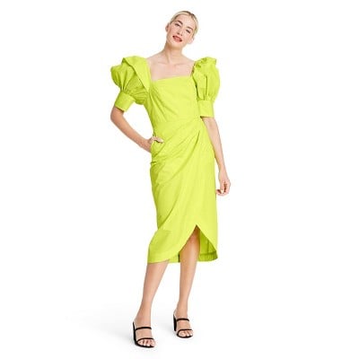 Christopher John Rogers Puff Sleeve Faux Wrap Dress