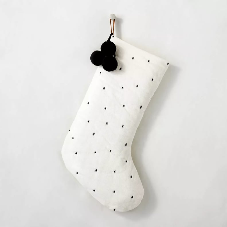 Rustic Star Stitched Poms Holiday Stocking